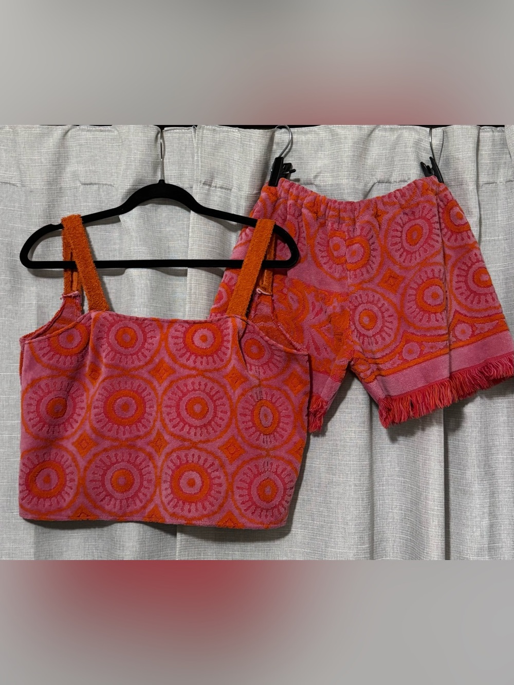 Handmade Swim CoverUp-Made from Vintage Cotton Beach Towel-Pink/Orange-Boxy Fit